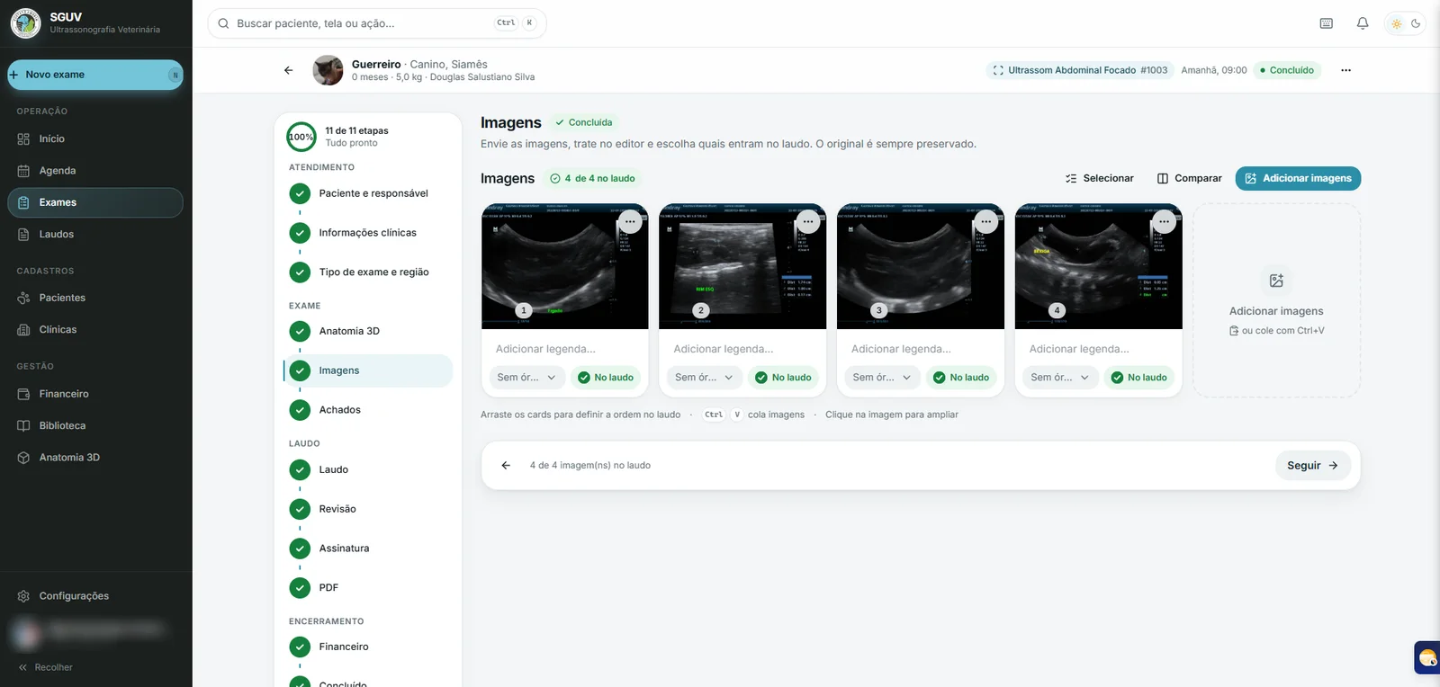 SGUV — etapa Imagens do exame: ultrassons do paciente escolhidos para entrar no laudo